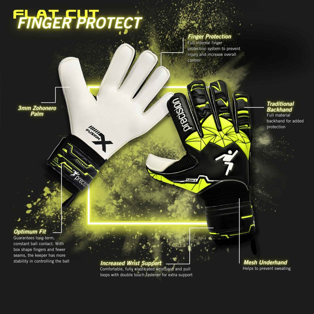 Precision Junior  Fusion X Flat Cut Finger Protect Goalkeeper Gloves