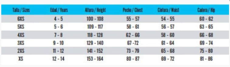 Joma Junior Size Chart