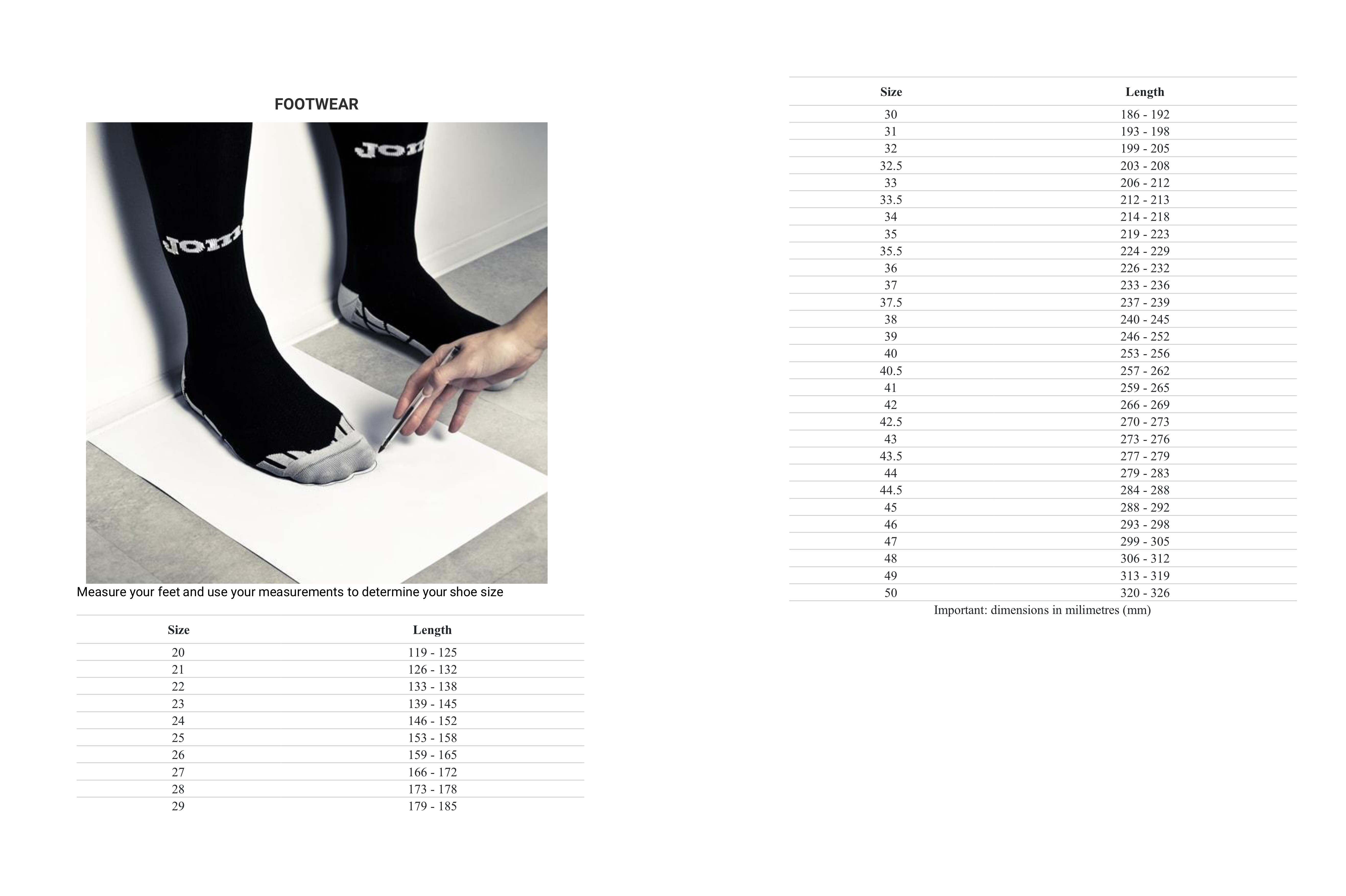 Joma Footwear Size Guide